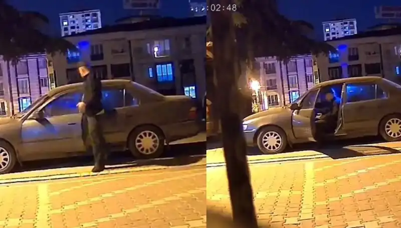 Park Halindeki Otomobili Saniyeler İçinde Çalan Hırsızlık Olayı Güvenlik Kamerasında